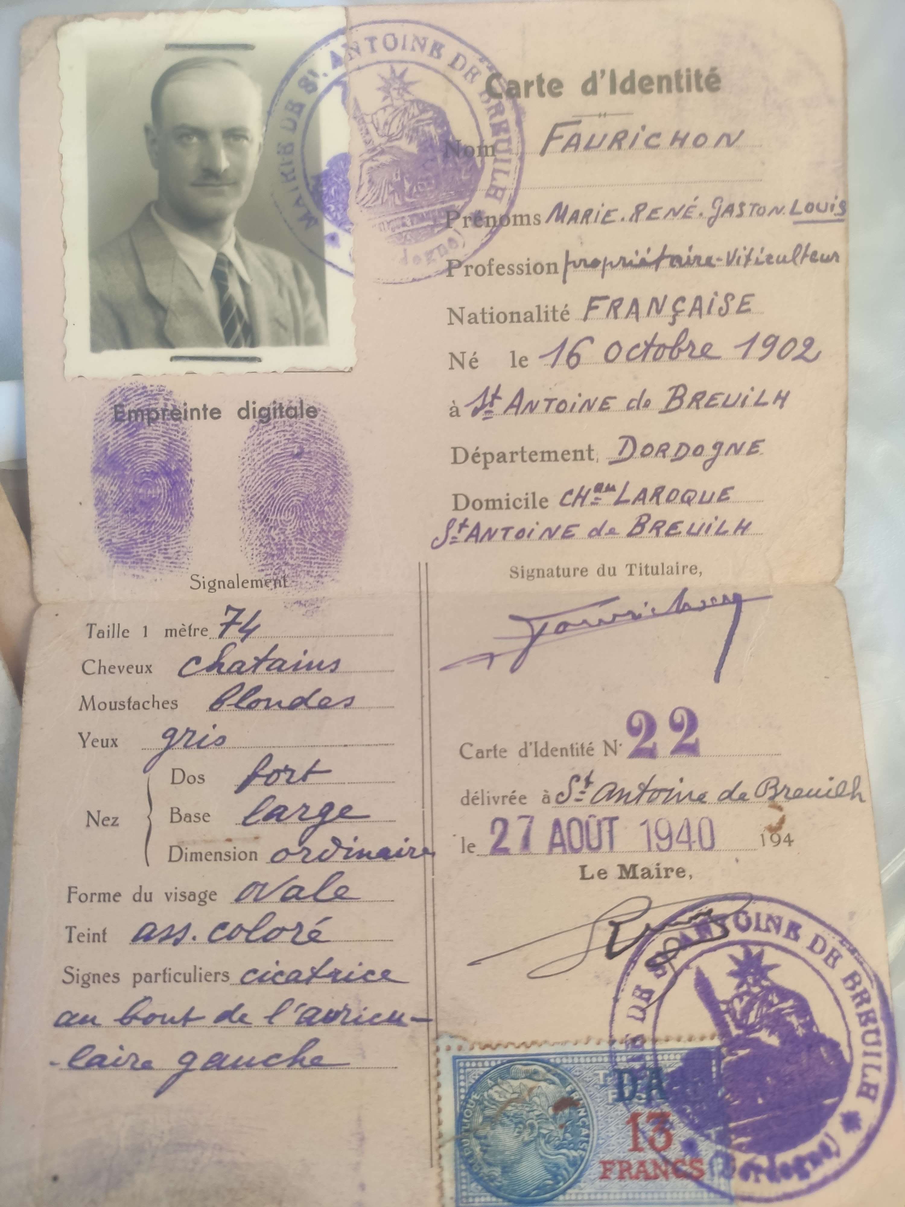 Carte Louis Faurichon 1940